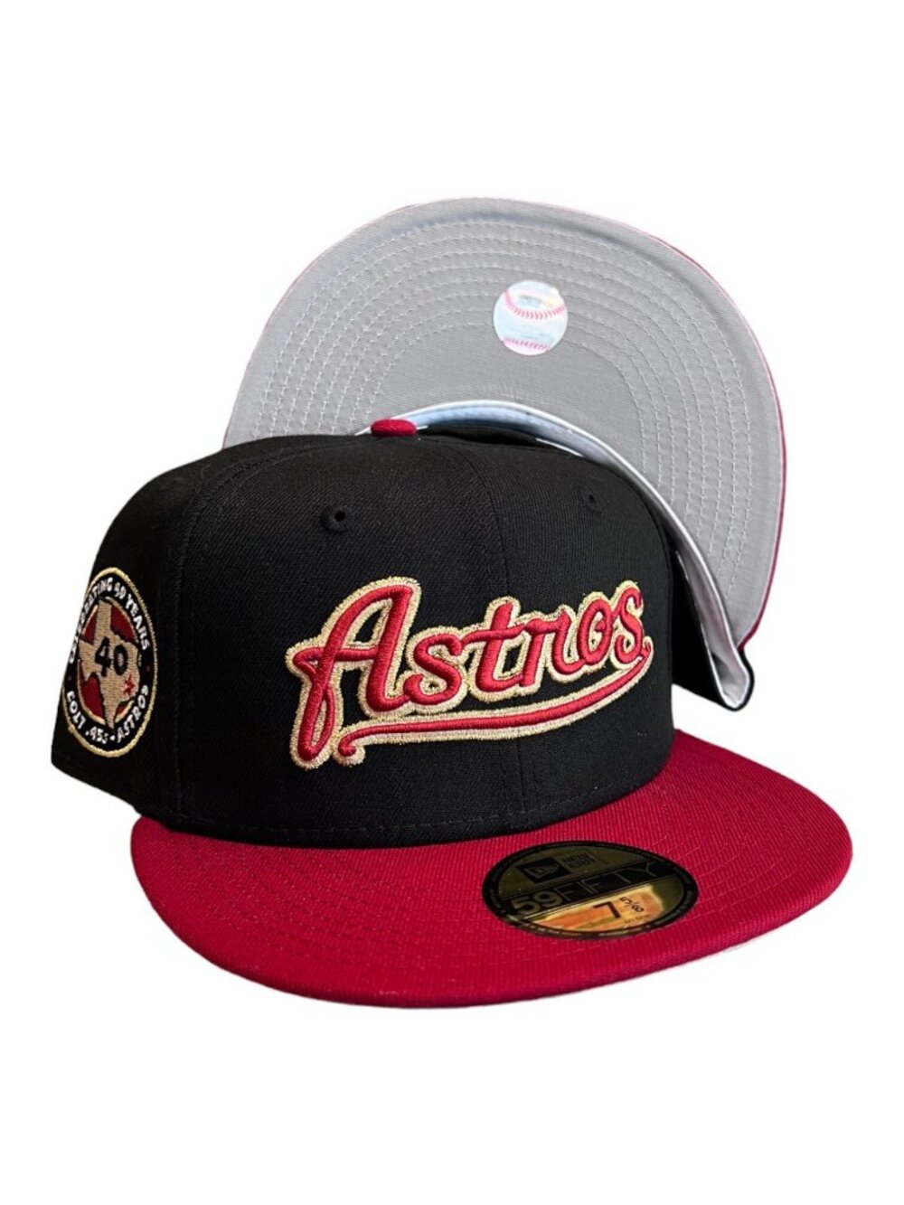 New Era Houston Astros Script 59FIFTY Fitted Hat Cap 40 Year Side Patch